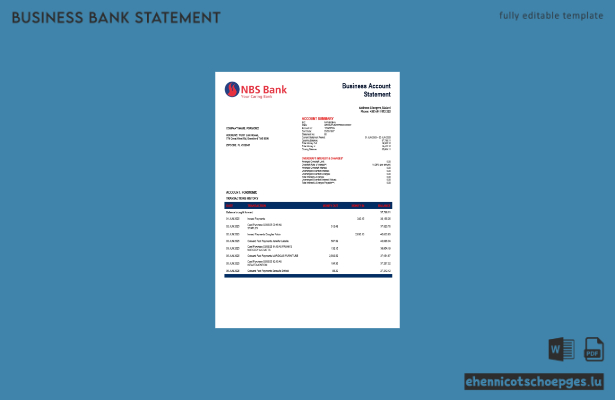 NBS-Unternehmenskontoauszug (Word und PDF) – 1 Beispielvorschau